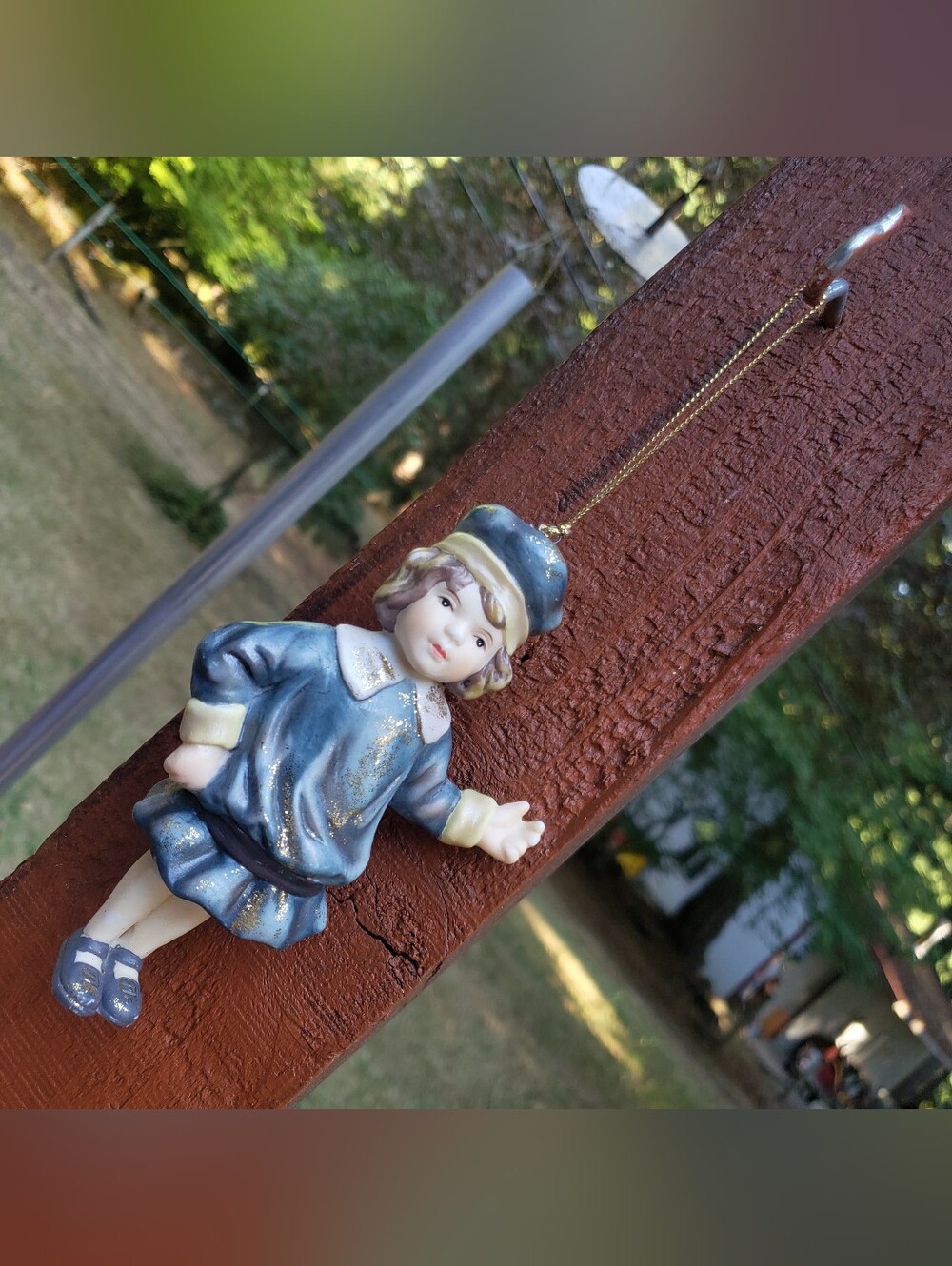 Roman Inc Victorian Blue & Gold Boy W/ Dangle Legs - Porcelain Ornament